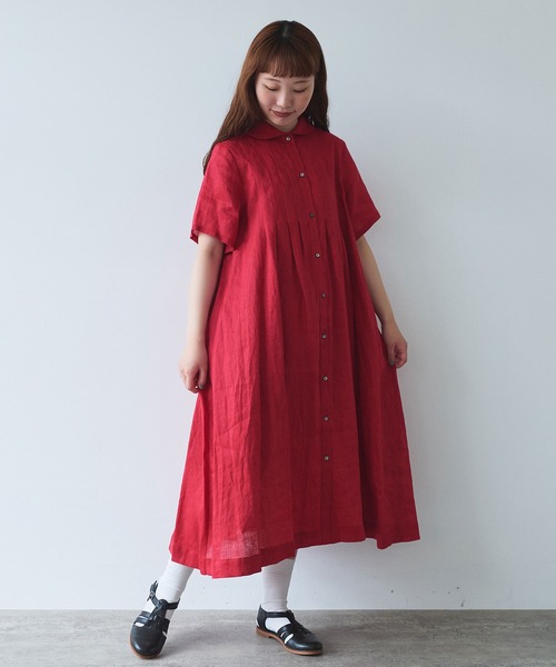 bulle de savon ワンピース 60sフレンチリネン 丸衿ワンピース
