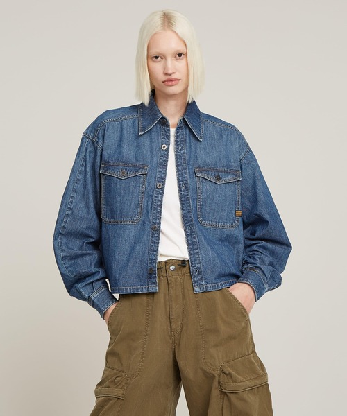 ブラウス シャツ RELAXED STAQ SHIRT/クロップドオーバーサイズボリュームスリーブデニムシャツ レディース