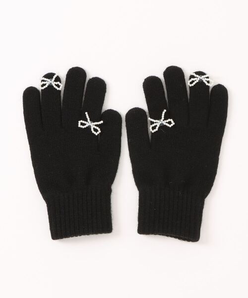 SHEENA（シーナ） 手袋 パールリボン付きニットグローブ/スマホ対応