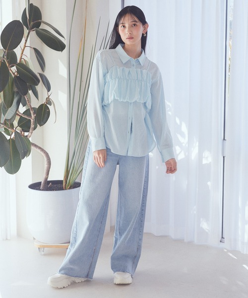 ◇シャツ◇【boohoo】ストライプポケットディテールシャツ / 2色 セール】ポケット付き ショート丈 ストライプシャツ（シャツ