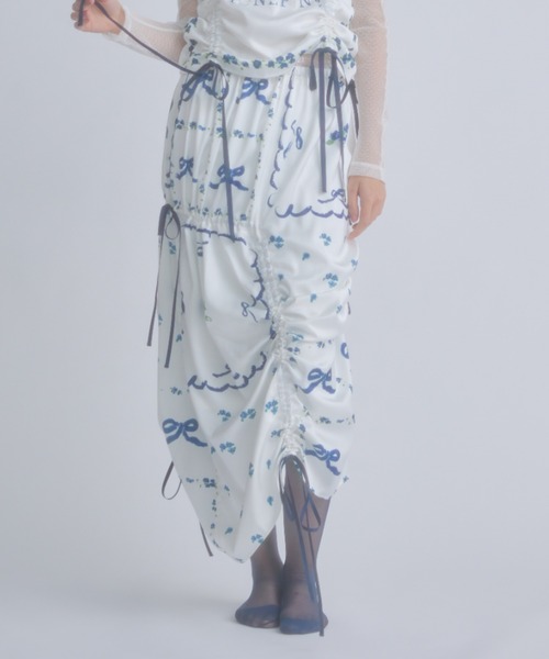 monepine ロング スカート original print gather skirt/オリジナル