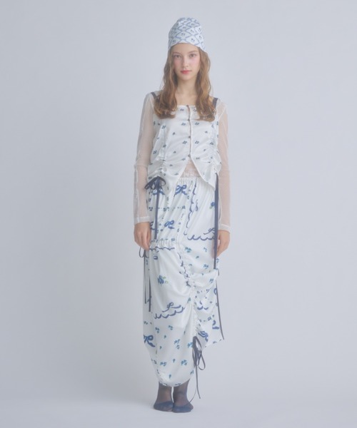 monepine ロング スカート original print gather skirt/オリジナル