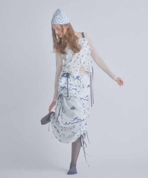 monepine ロング スカート original print gather skirt/オリジナル 