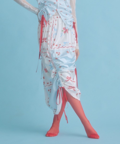 monepine ロング スカート original print gather skirt/オリジナル