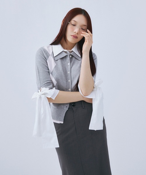 アーガイルシャツドッキングレイヤードニット　eimy istoire eimy istoire ニット アーガイルシャツドッキングレイヤード