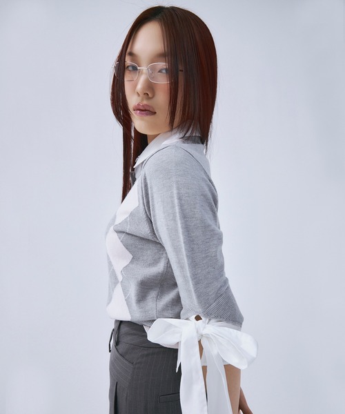 eimy istoire ニット アーガイルシャツドッキングレイヤード