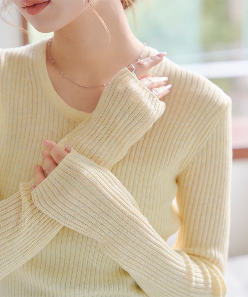 YLÈVE / シアーリブニットスキッパーポロ新品未使用 KOBE LETTUCE（神戸レタス） ニット セーター 「 M L 」深Uネック