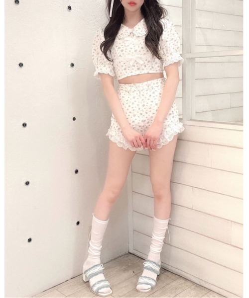 ミーロワールおリボンレースパフTOPSパールレースショートパンツ