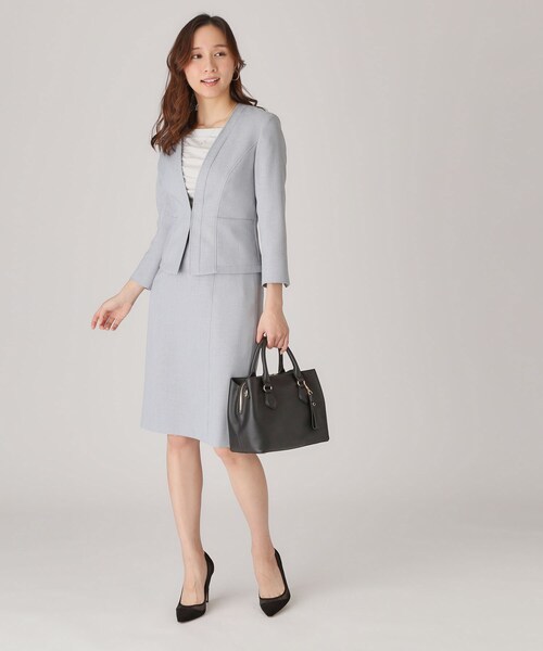 COUP DE CHANCE クードシャンス　ノーカラー スーツ セットアップ 洗える／日本製／スーツ可】ノーカラージャケット（テーラード