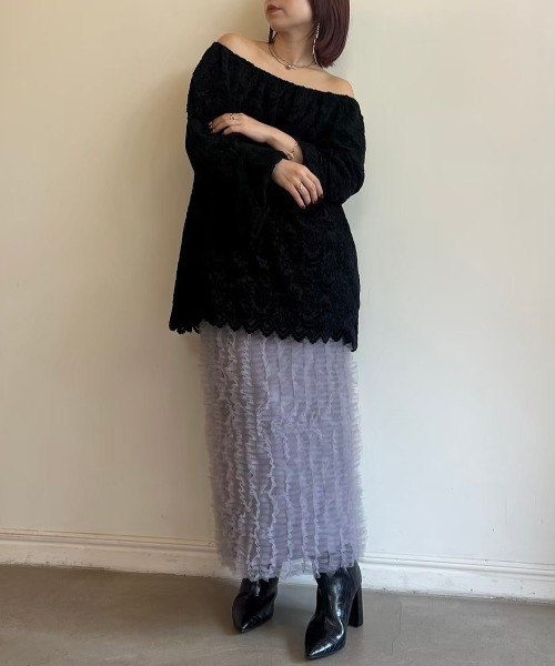 スカート HONEY MI HONEY tulle frill long skirt tulle long skirt