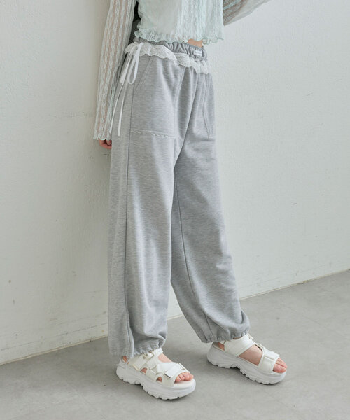 ウエストフリルスウェットパンツ OLIVE des スウェットパンツ ジャージ ウエストフリルスウェット