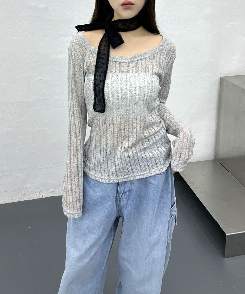 4INT. tシャツ 「日焼け対策」 長袖 シースルー メッシュ サマーニット