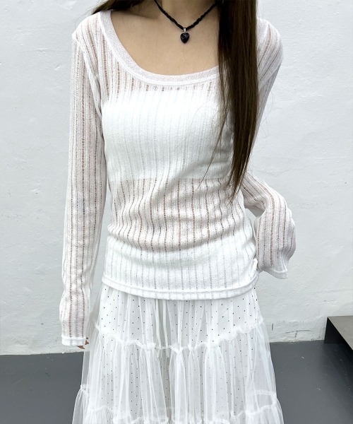 alice auaa シースルー メッシュ 長袖 カットソー 4INT. tシャツ 「日焼け対策」 長袖 シースルー メッシュ サマーニット