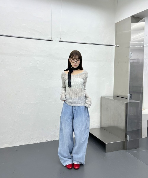 4INT. tシャツ 「日焼け対策」 長袖 シースルー メッシュ サマーニット