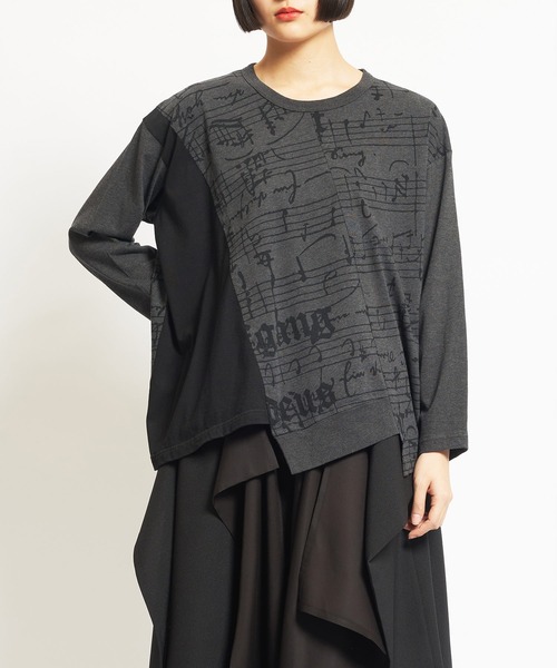 tシャツ モーツァルトスコアＰ天竺　切替ワイドＴ レディース メンズ gomme tシャツ モーツァルトスコアP天竺 ステップT レディース