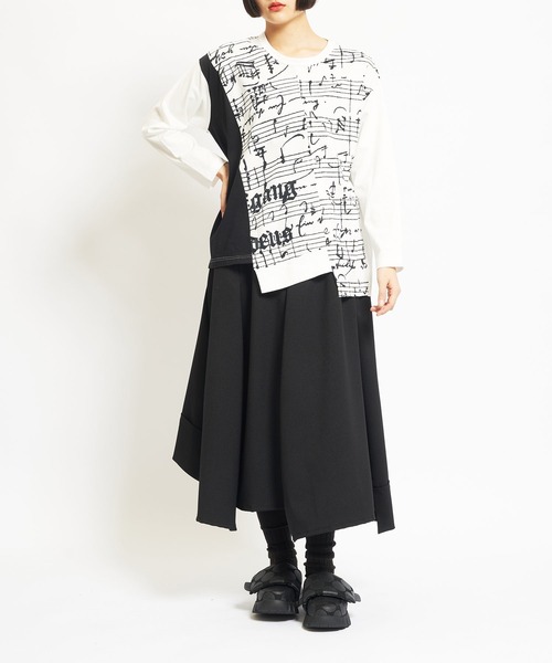 tシャツ モーツァルトスコアＰ天竺　切替ワイドＴ レディース メンズ gomme tシャツ モーツァルトスコアP天竺 ステップT レディース
