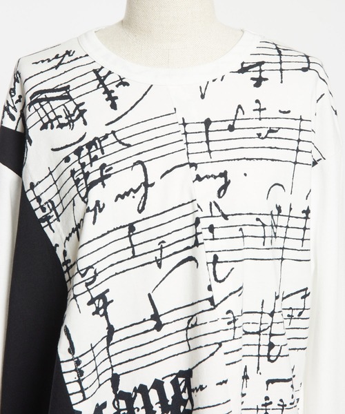 tシャツ モーツァルトスコアＰ天竺　切替ワイドＴ レディース メンズ gomme tシャツ モーツァルトスコアP天竺 ステップT レディース
