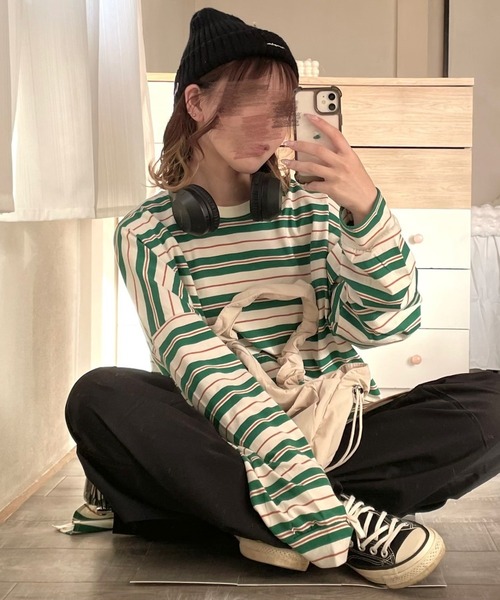 tシャツ ボーダービッグロングTシャツ レディース