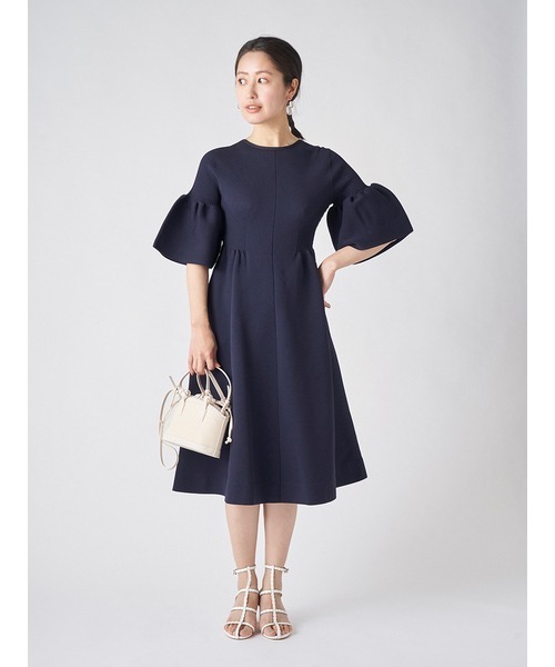 【新品】CELFORDネイビー 半袖ニットワンピース　36 中古・古着通販】CELFORD (セルフォード) ボウタイプリーツ