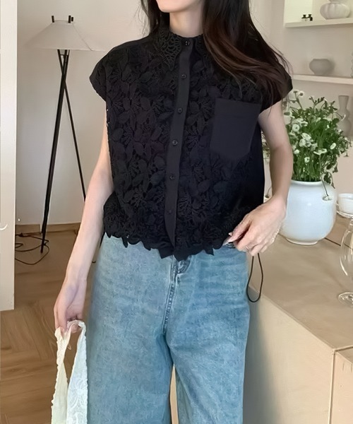 ブラウス シャツ 刺繍レースドロストブラウス レディース