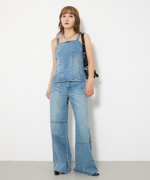 SLY ストライプデニムフレアパンツ SLY ジーンズ デニム デニムパンツ STUDS SEAM DESIGN FLARE PT