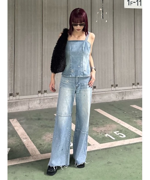 SLY デニムセットアップ SLY ジーンズ デニム デニムパンツ STUDS SEAM DESIGN FLARE PT