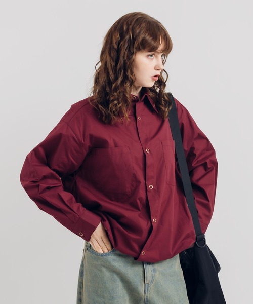 【最終価格・美品✨】PLEATSPLEASEトップスシャツ ボルドーバーガンディ MUHET（ミュエータ） 長袖シャツ X-LARGE ボルドー レディース