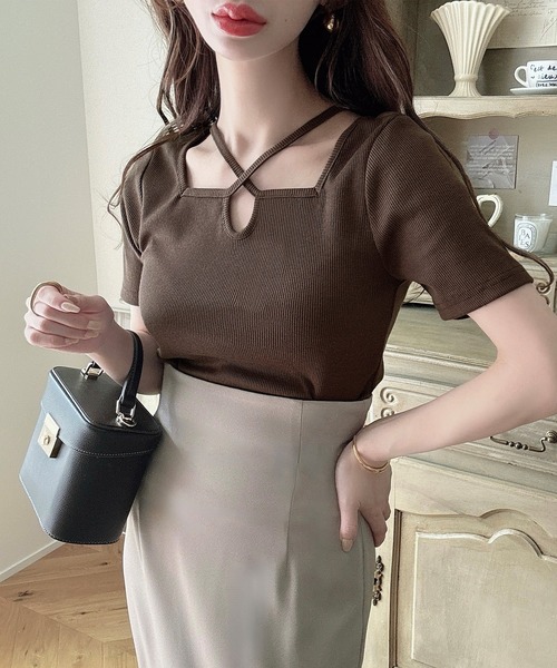 「Meiru」 半袖カットソー LARGE ブラック レディース