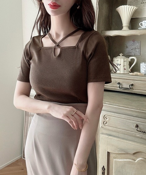 「Meiru」 半袖カットソー LARGE ブラック レディース