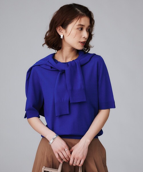 極美品！2025モデル！UNTITLED (アンタイトル) 5分袖クルーニット アンサンブル可／薄手／洗える】5分袖クルーニット