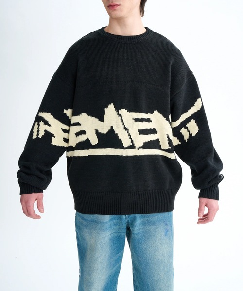   Jeans ロゴ入りニット ブラックM 3色展開/洗える】フェザービッグロゴニット（ニット/セーター） | FFF