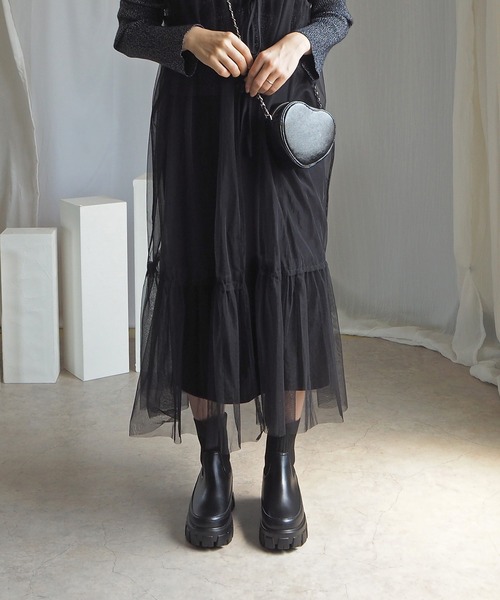 minia（ミニア） ブーツ 伸縮リブニットで足首きゅ！ 厚底ニットブーツ