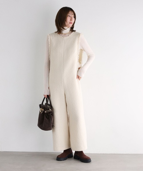 BABYLON　ツイードオールインワン　ブラック BABYLONE（バビロン） オールインワン ツイードフリンジオールインワン