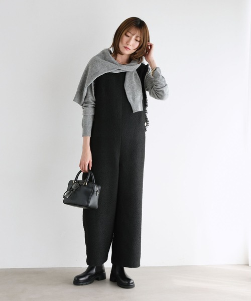 BABYLON　ツイードオールインワン　ブラック BABYLONE（バビロン） オールインワン ツイードフリンジオールインワン