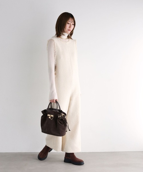 BABYLON　ツイードオールインワン　ブラック BABYLONE（バビロン） オールインワン ツイードフリンジオールインワン