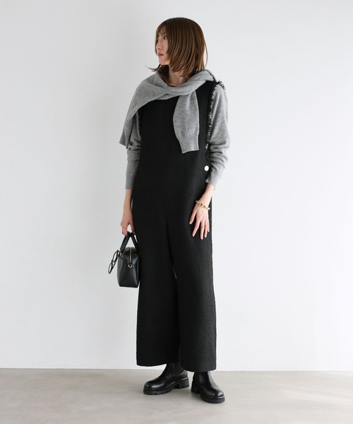 BABYLON　ツイードオールインワン　ブラック BABYLONE（バビロン） オールインワン ツイードフリンジオールインワン