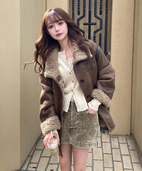 ギャルソン　ムートン風切りっぱなしコート Ray Cassin（レイカズン） ムートンコート ボアコート リバーシブル