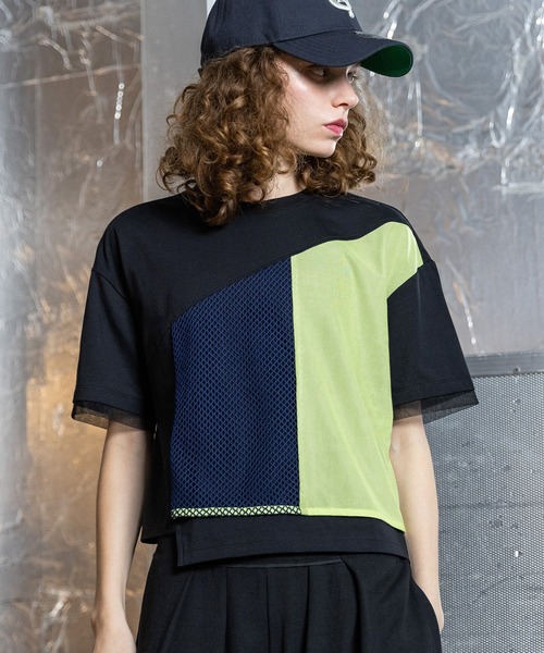 tシャツ メッシュコンビネーションTシャツ レディースの画像