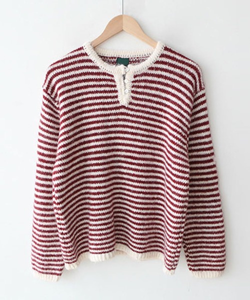 ニット セーター ヘンリーネックボーダーニット レディース : ZOZOTOWN