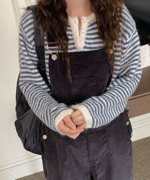 ニット セーター ヘンリーネックボーダーニット レディース : ZOZOTOWN