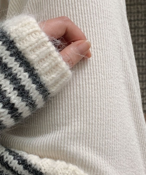 (古着)90s イギリス製ヘンリーネックボーダーニット 柄セーター 古着)90s イギリス製ヘンリーネックボーダーニット 柄セーター