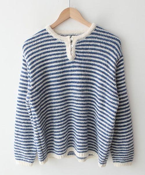 (古着)90s イギリス製ヘンリーネックボーダーニット 柄セーター ニット セーター ヘンリーネックボーダーニット レディース : ZOZOTOWN