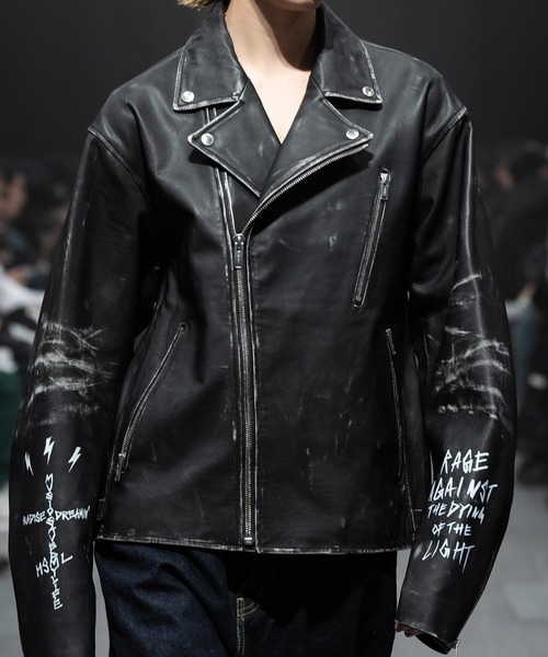 メ*ン様 【美品】マークジェイコブス　レザー　ライダース ヴィンテージ加工　Sサ MSML 革ジャン ライダース GRAPHIC RIDERS JACKET / COW LEATHER