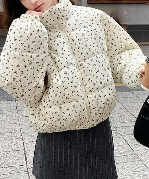 おしゃれスタ コート アウター 小花柄中綿ジャケット レディース