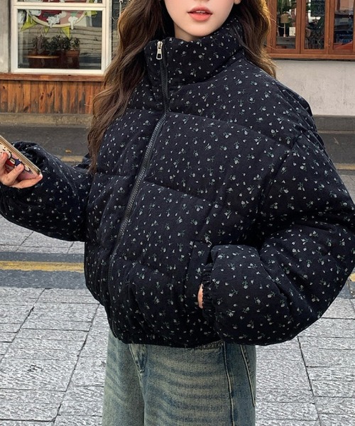 おしゃれスタ コート アウター 小花柄中綿ジャケット レディース