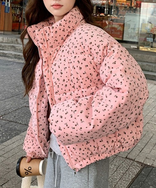 おしゃれスタ コート アウター 小花柄中綿ジャケット レディース