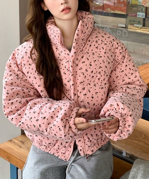 おしゃれスタ コート アウター 小花柄中綿ジャケット レディース