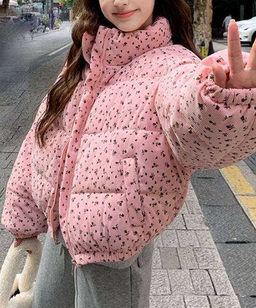 おしゃれスタ コート アウター 小花柄中綿ジャケット レディース
