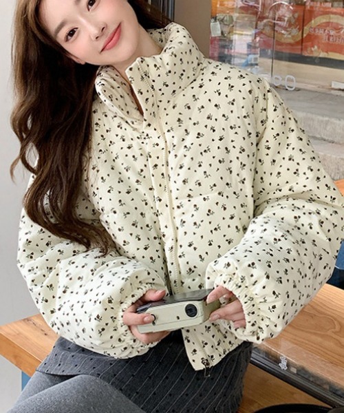 おしゃれスタ コート アウター 小花柄中綿ジャケット レディース