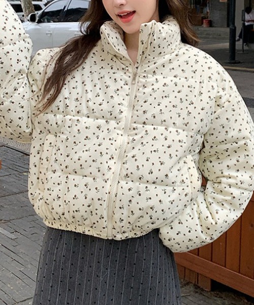 おしゃれスタ コート アウター 小花柄中綿ジャケット レディース